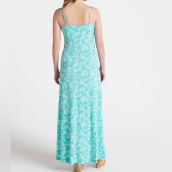Full Length Sleeveless Spaghetti Strap A-Line Turquoise Floral Dress. Sm… - Picture 2 of 9